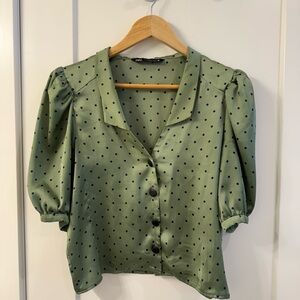 Zara Olive Polka Dot Blouse